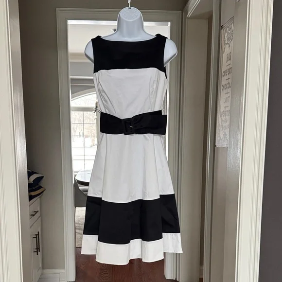 Kate Spade Boatneck Fit & Flare Black & White Rio de Janeiro Midi Dress NWT sz 6 - Picture 1 of 11